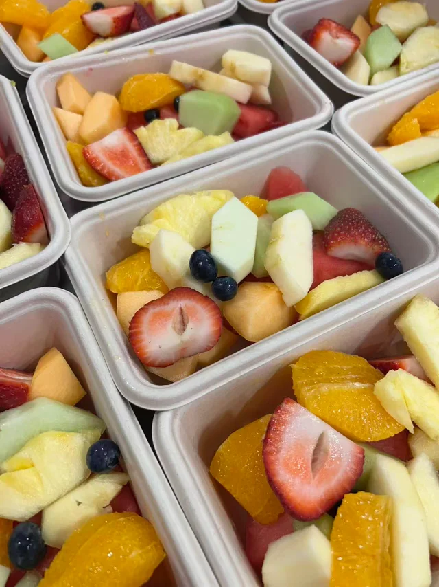 VC Yogurt fresh-cut fruit boxes, photographed by the owner.